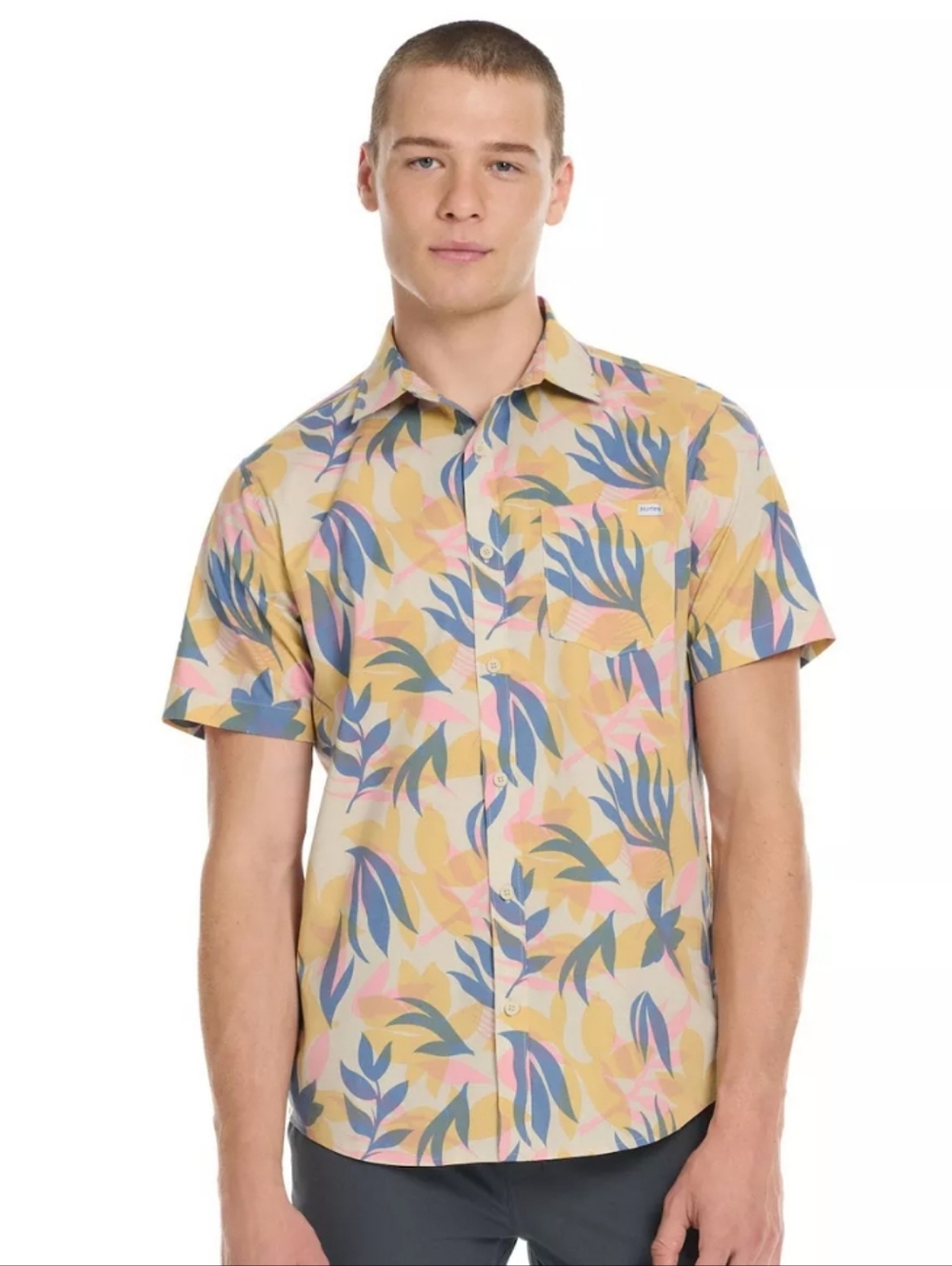 Hurley Men's Short-Sleeve Floral Button-Down Shirt - Yellow, Blue, Pink